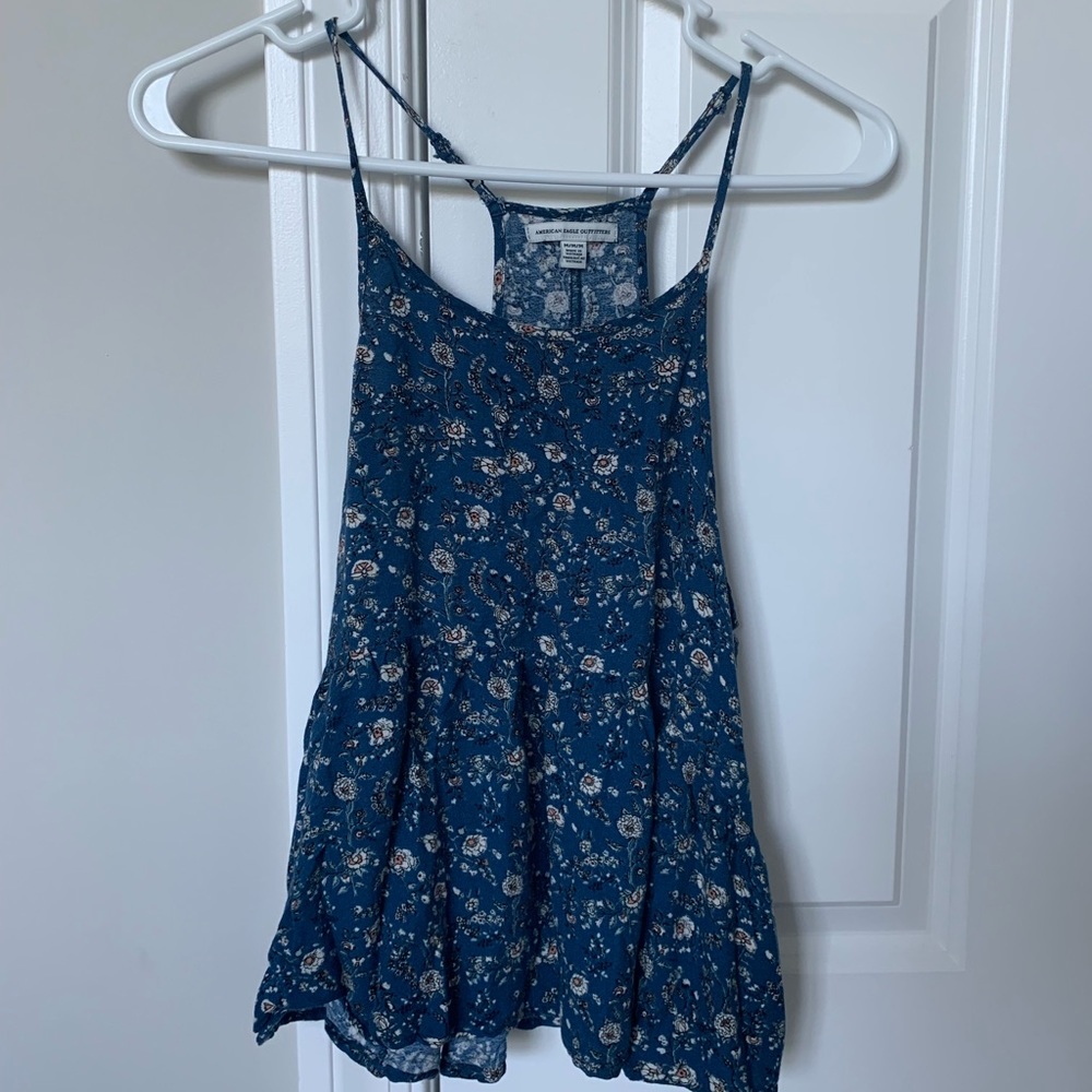 Blue AEO floral tank top